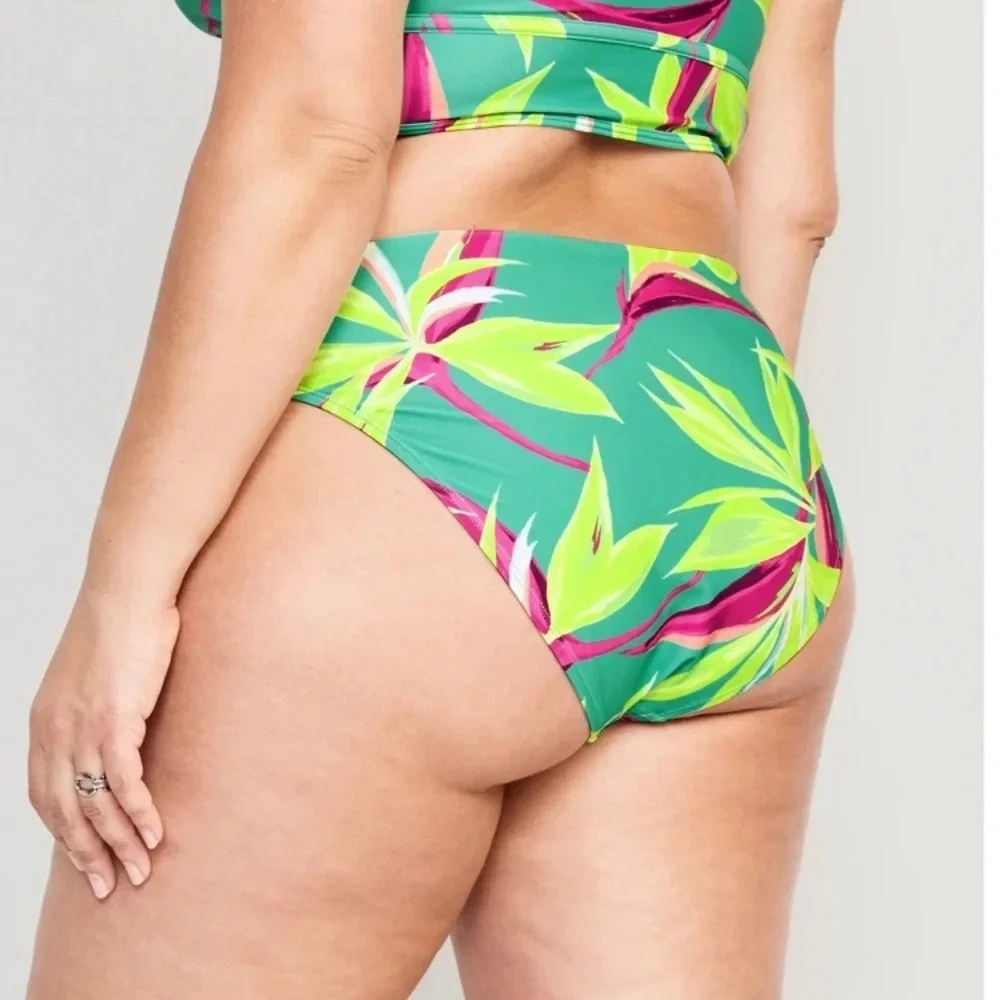Old Navy Top & Bottom Swim Green Leaves Tropical Bright Colorful Size 4X Bikini